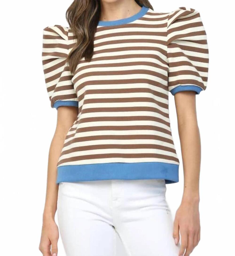 NEW FATE made to standout stripe puff sleeve top in brown